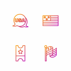 Set line American flag, Baseball ticket, USA Independence day and . Gradient color icons. Vector