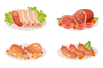 Prepare meat dish meal isolated set. Vector flat cartoon graphic design illustration
