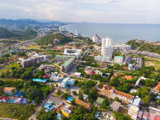 Obraz premium Aerial sea beach with city house beach front