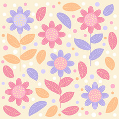 Floral pattern with pink and purple blossoms and leaves perfect for textile wallpaper. - Vector.