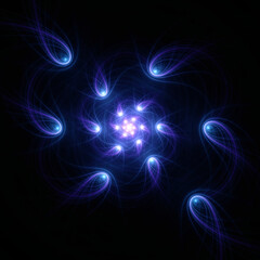 Abstract background, smooth blue lines on a black background