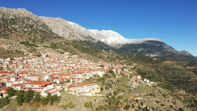 The resort town of Arachova in Europe, central Greece, towards Delphi, in summer on a sunny day.