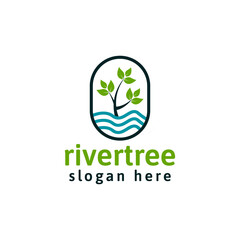 River tree logo template. Tree emblem logo with white background