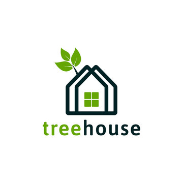 Green house illustration icon. Leaf house logo design template with white background.