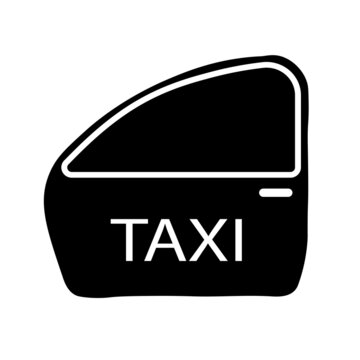 Flat icon with black taxi door. Image for concept design. Travel concept. Car speed. Vector illustration. stock image.