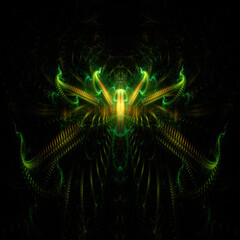 Abstract background, smooth blue lines on a black background