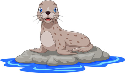 Cartoon sea lion on the rock © tigatelu