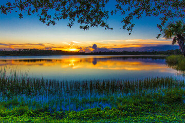 Colorful Sunset over Lake Zobel, George LeStrange Preserve, Fort Pierce, Florida
