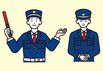 交通誘導をする警備員の上半身のベクターイラスト素材／ガードマン／交通誘導／ビル