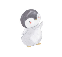 Watercolor penguin. Arctic animal illustration for kids
