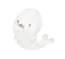 Watercolor seal.  Arctic animal illustration for kids