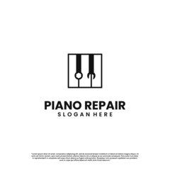 piano repair logo design on isolated background, piano with wrench logo modern concept