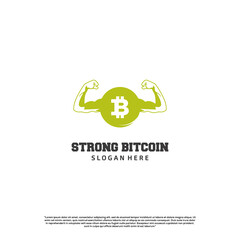 strong bitcoin logo design icon template, bitcoin with muscle logo concept,
