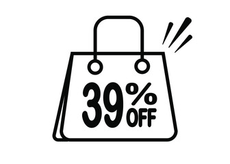 39 percent discount bag. Black and white banner with floating bag for promotions and offers.