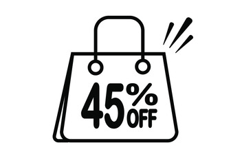 45 percent discount bag. Black and white banner with floating bag for promotions and offers.