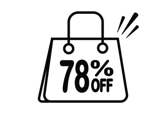 78 percent discount bag. Black and white banner with floating bag for promotions and offers.