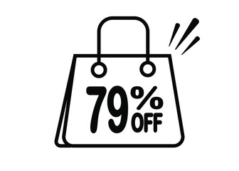 79 percent discount bag. Black and white banner with floating bag for promotions and offers.