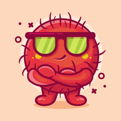 cute rambutan fruit character mascot with cool expression isolated cartoon in flat style design