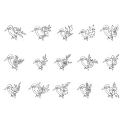 Bird line art style with flower and leaves