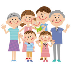 ポップな家族　3世代　夏服で全員集合