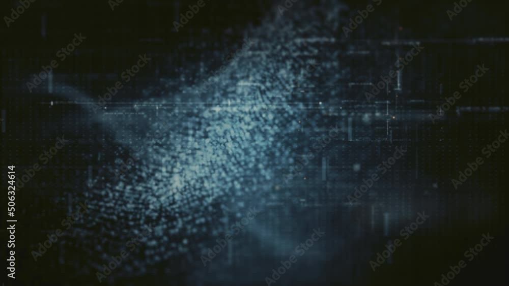 Aufkleber Futuristic abstract de-focus Metaverse data matrix, meta, telemetry and encrypt numbers display with particles simulation in cyber space environment for HUD loop background