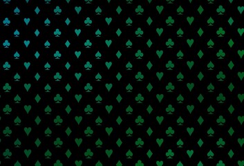 Dark blue, green vector cover with symbols of gamble.