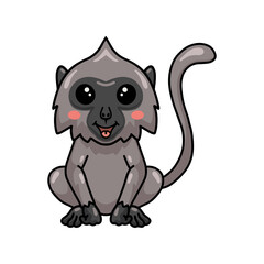 Cute little grey langur monkey cartoon