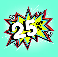 Promotional balloon, 25% off, twenty-five percent off, promotional offer used for general sales, featured cartoon look