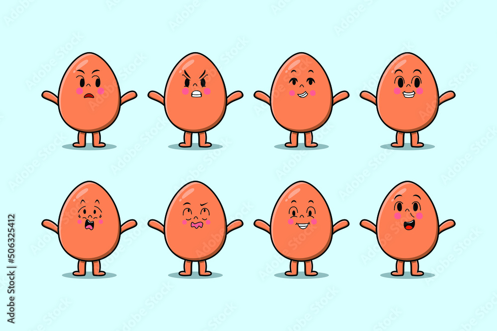 Wall mural Set kawaii brown cute egg cartoon character with different expressions of cartoon face vector illustrations - Wall murals