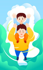 Father's day dad playing with his child, parent-child interaction, vector illustration