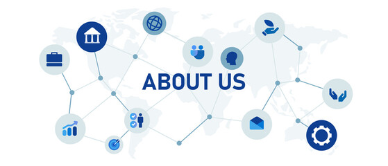 About us web header design icon interconnected symbol of company profile corporate organization business in modern clean blue and white