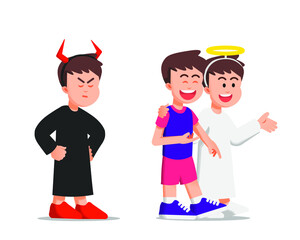 devil feels disappointed because the boy prefer angel