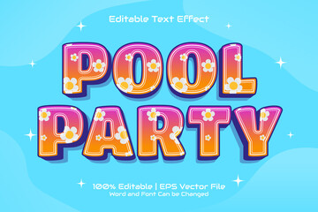 Editable text effect - Pool Party 3D Flat cartoon style