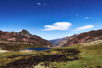Ticlio Mountains, inland Peru. Peruvian peaks by a lake