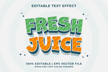 Naklejka premium 3d Fresh Juice Cartoon Editable Text Effect Premium Vector