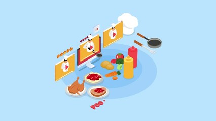 Food blogger cooking in online class