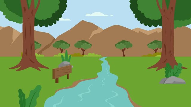 River water flowing calmly across dense forest