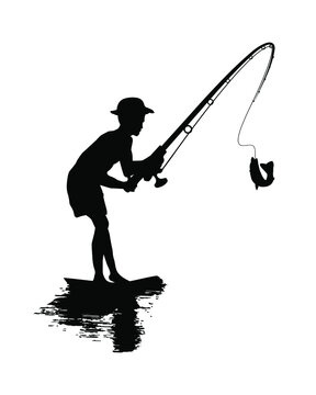 recommend clip art: Man fishing silhouette vector illustration. Silhouetted fisherman. Fishing with a fishing rod.