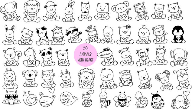 50 Animals Cartoon With Valentine Bundle,love
Big collection of decorative,valentine kids,baby characters,
wedding,card,hand drawn,
cartoon style, vector.vector illustration  
