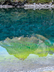 Mountain reflection in lake water