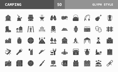 Camping icon set glyph of vector icons. Can used for digital product, presentation, UI and many more.