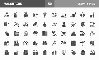 Valentine icons set. Glyph set of vector. Can used for digital product, presentation, UI and many more.