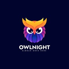 Vector Logo Illustration Owl Night Gradient Colorful Style.