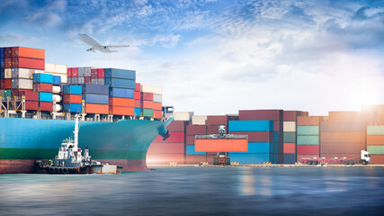 Global business logistics import export of container cargo freight ship in the loading and...