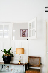 interior of a house and portrait of a cat