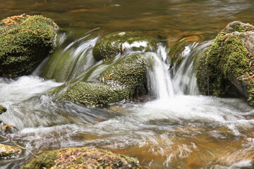 Bachlauf Wasser Bach im Wald Natur ökologisch klares Wasser Wasserenergie stressless Entspanntung Relax  Wandern Wildwasser Stromschnellen Wasserfall 