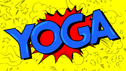 Yoga. Word written with Children's font in cartoon style.