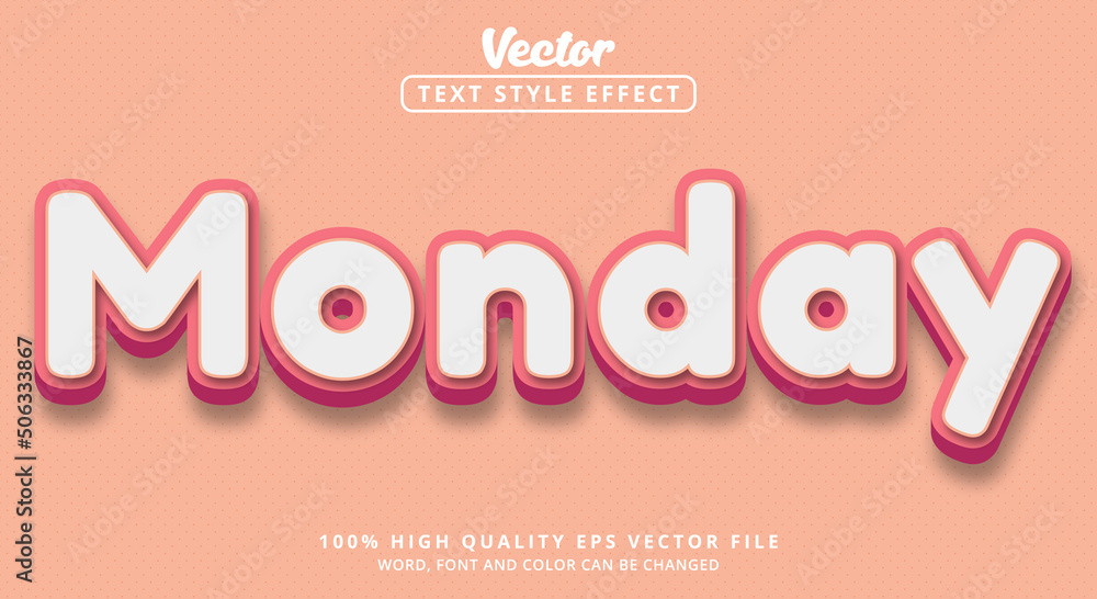 Poster editable text effect, monday text with pink and white color style and glossy style