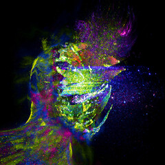 music album cover, abstract silhouette demon