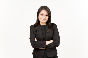 Smiling Folding Arms and Looking to Camera Of Beautiful Asian Woman Wearing Black Blazer